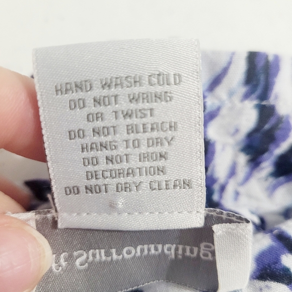 Soft Surroundings Beaded Tie Neck Tunic Blue White Rayon Boho Resort Top Large - Picture 8 of 12